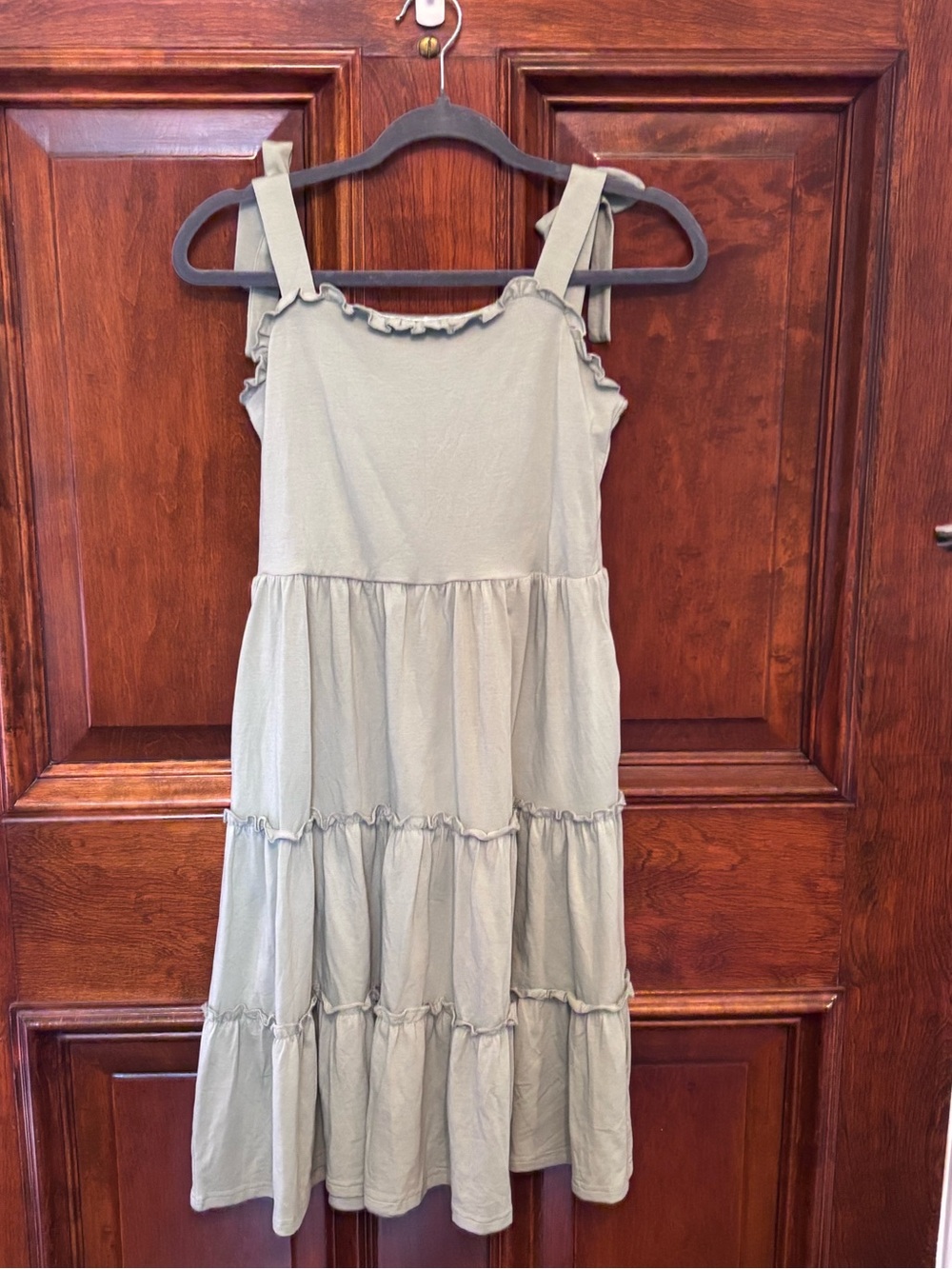 Girls Sage Green‎ Tiered Ruffle Summer Dress